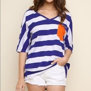 Umgee Striped Color Block V-Neck Top